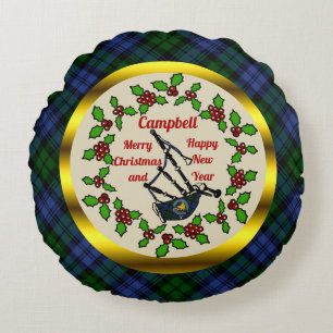 Campbell Bagpipe Christmas Round Pillow