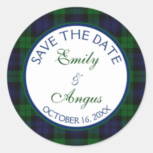 Campbell Black Watch Tartan Wedding Save a Date Classic Round Sticker