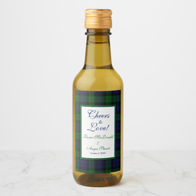 Campbell Black Watch Tartan Wedding Save a Date Wine Label (Front)
