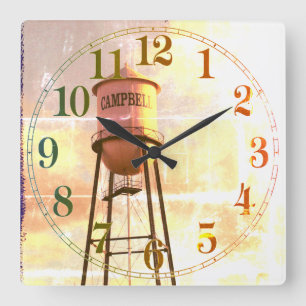 Campbell CA Historic Water Tower Square Wall Clock