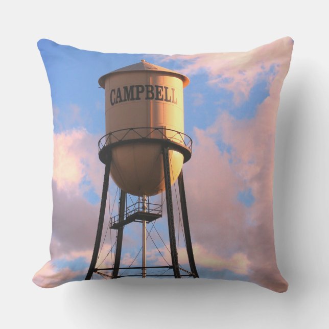 Campbell CA Historical Water Tower Throw Pillow (Front)