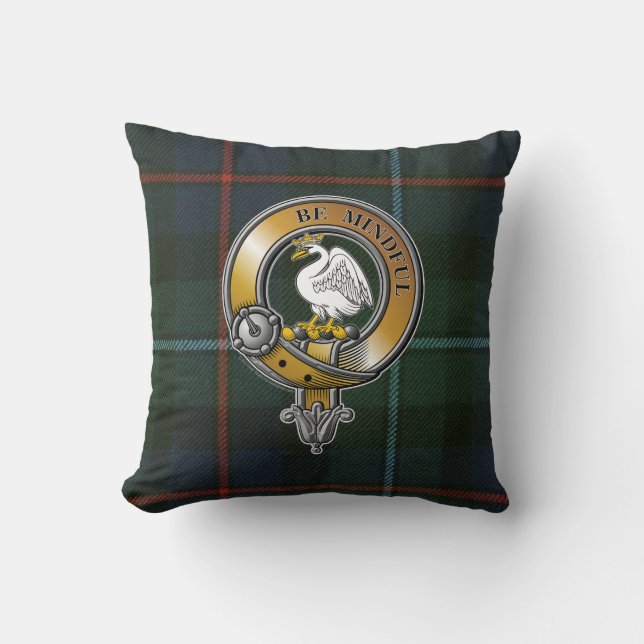 Campbell Cawdor Tartan & Badge Throw Pillow (Front)