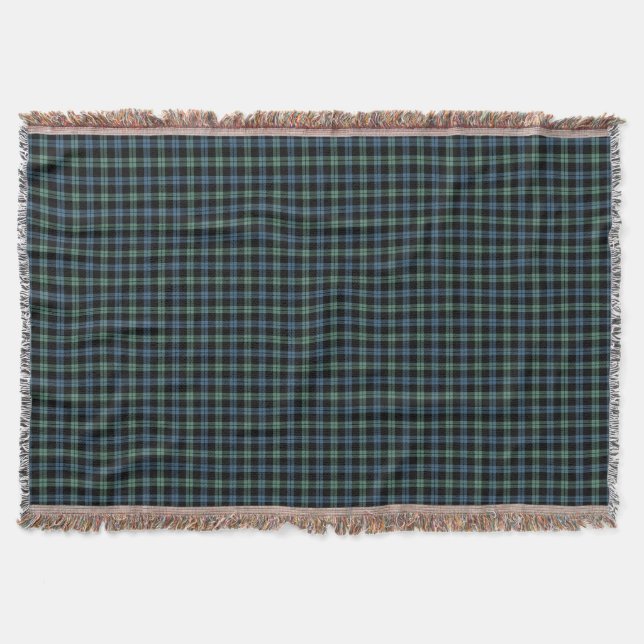 Campbell Clan Ancient Light Blue and Green Tartan Throw Blanket (Front)