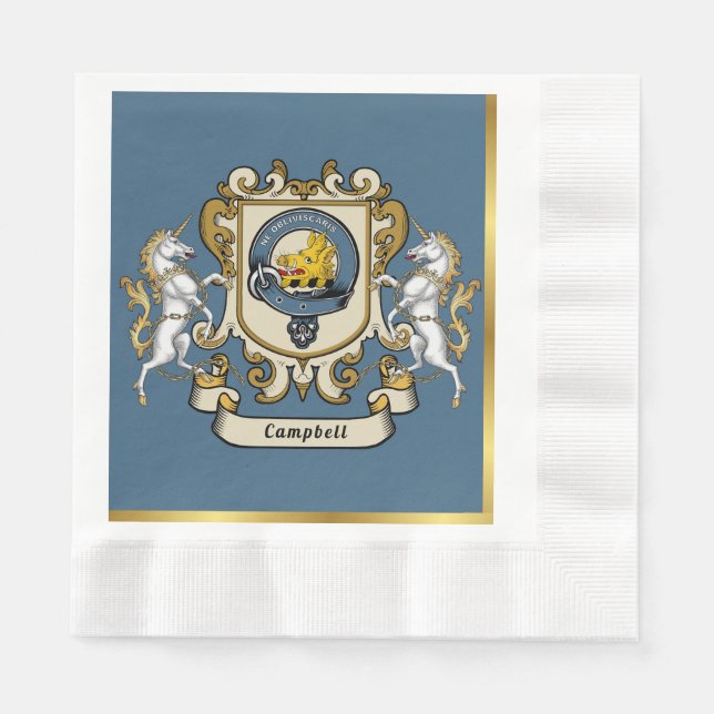 Campbell Clan Badge Blue Personalized Napkin (Front)