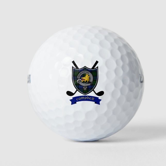 Campbell Clan Badge & Crossed Golf Clubs Golf Balls (Front)