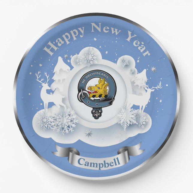  Campbell Clan Badge Personalized Winter  Paper Plate (Front)