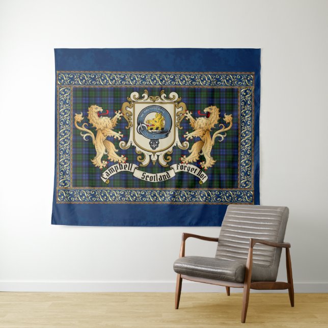 Campbell Clan Badge & Tartan avec Tapisserie Lions (En situation (horizontale))