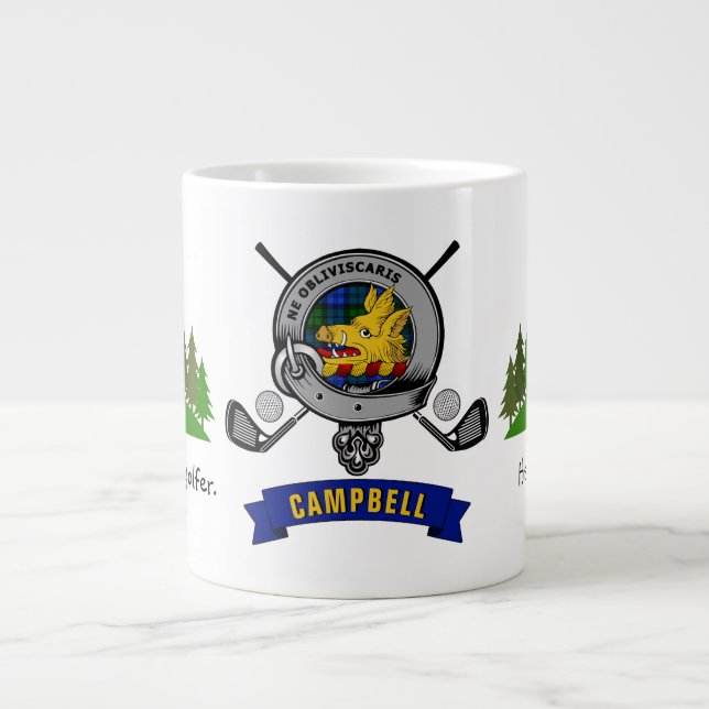 Campbell Clan Badge & Tartan Personalized Golf Large Coffee Mug (Front)