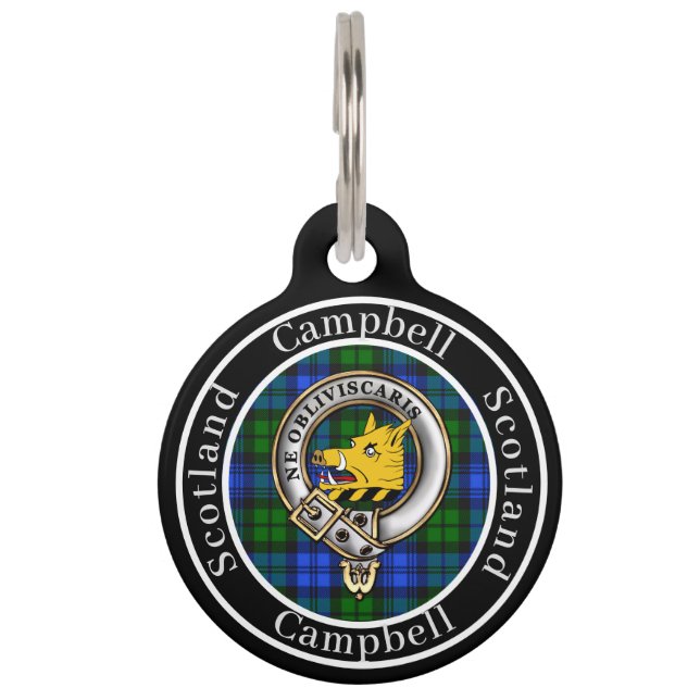 Campbell Clan Badge & Tartan Personalized  Pet Tag (Front)