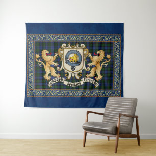 Campbell Clan Badge & Tartan w/Lions Tapestry