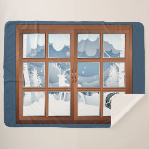 Campbell Clan Badge Winter Scene Large Sherpa Blanket