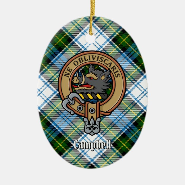 Campbell Crest over Dress Tartan Ceramic Ornament (Front)