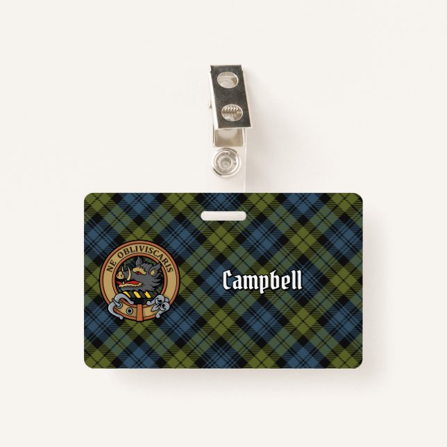 Campbell Crest over Tartan Badge (Front with Clip)