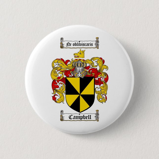 CAMPBELL FAMILY CREST -  CAMPBELL COAT OF ARMS 2 INCH ROUND BUTTON (Front)