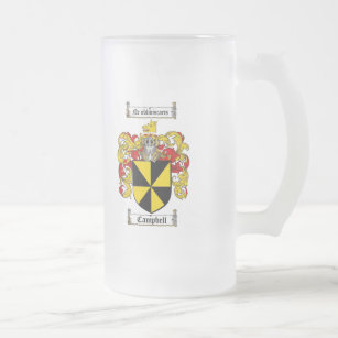 CAMPBELL FAMILY CREST -  CAMPBELL COAT OF ARMS FROSTED GLASS BEER MUG