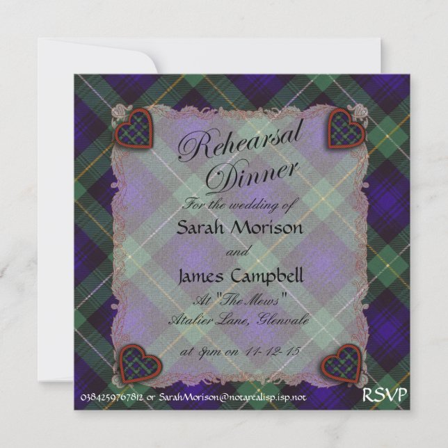 Campbell of Cawdor Plaid - Rehearsal Dinner invite (Front)