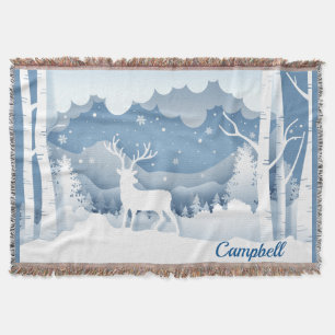 Campbell Personalized White Stag Winter Scene Throw Blanket
