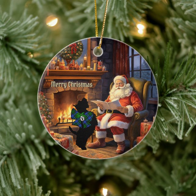 Campbell Scottie Dog & Santa Personalized  Ceramic Ornament (Tree)