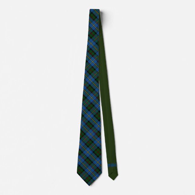 Campbell Scottish Tartan & Green Monogram Neck Tie (Front)