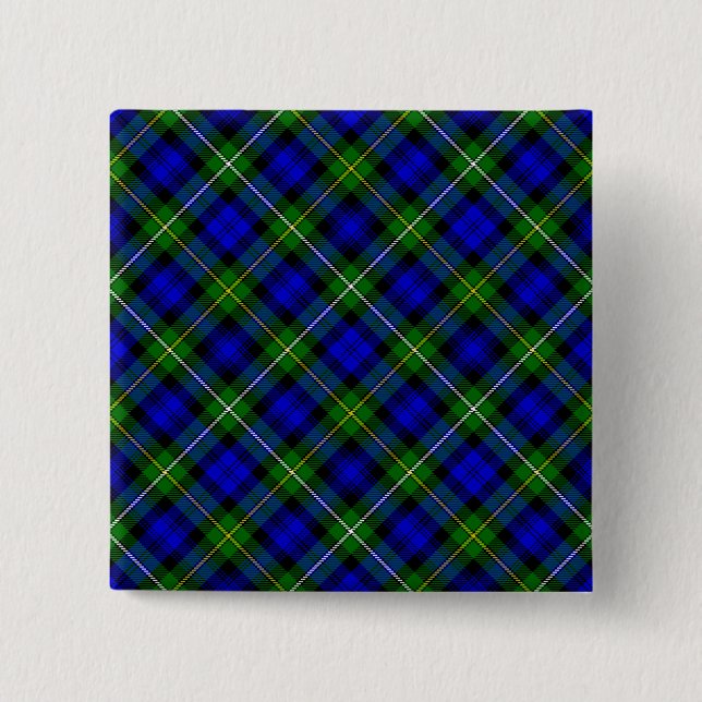 Campbell tartan blue green plaid 2 inch square button (Front)