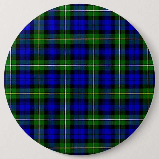 Campbell tartan blue green plaid 6 inch round button (Front)