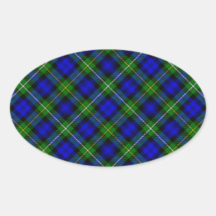 Campbell tartan blue green plaid oval sticker