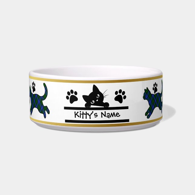 Campbell Tartan Kitty Personalized Cat Bowl (Front)