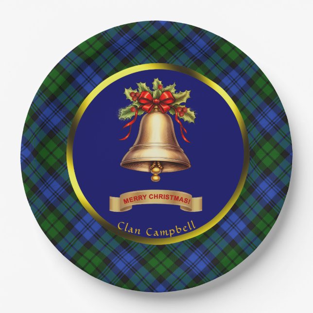 Campbell Tartan Personalized Christmas Paper Plate (Front)
