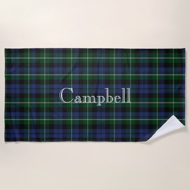 Campbell Tartan Plaid Beach Towel (Front)