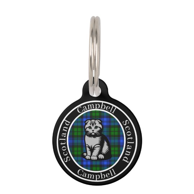Campbell Tartan & Scottish Kitty Personalized  Pet Tag (Front)