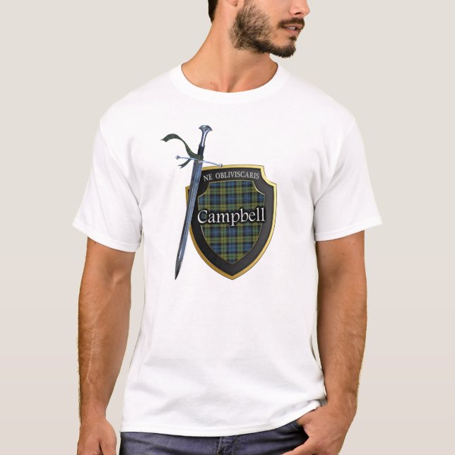 Campbell Tartan Scottish Shield & Sword T-Shirt (Front)