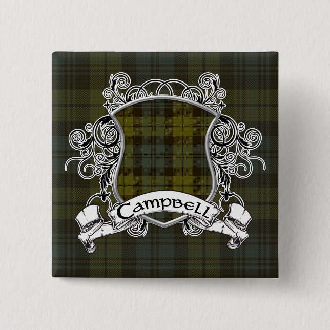 Campbell Tartan Shield 2 Inch Square Button (Front)