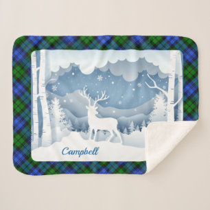 Campbell Tartan w/Stag in Winter Scene Sherpa Blanket