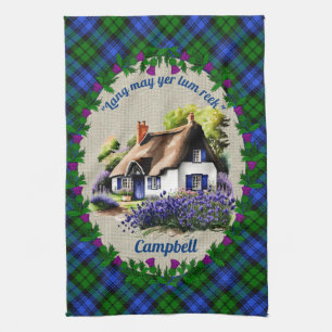 Campbell Thatched Cottage & Tartan Personalized Kitchen Towel