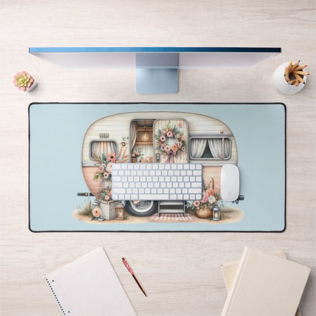 Camper Boho avec couronne florale et pastels rose (Bureau 1)