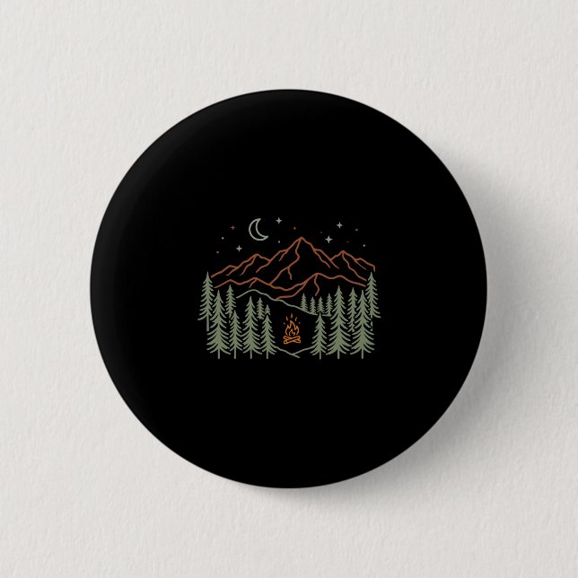 Camper campfire trees hiking camping performance  2 inch round button (Front)