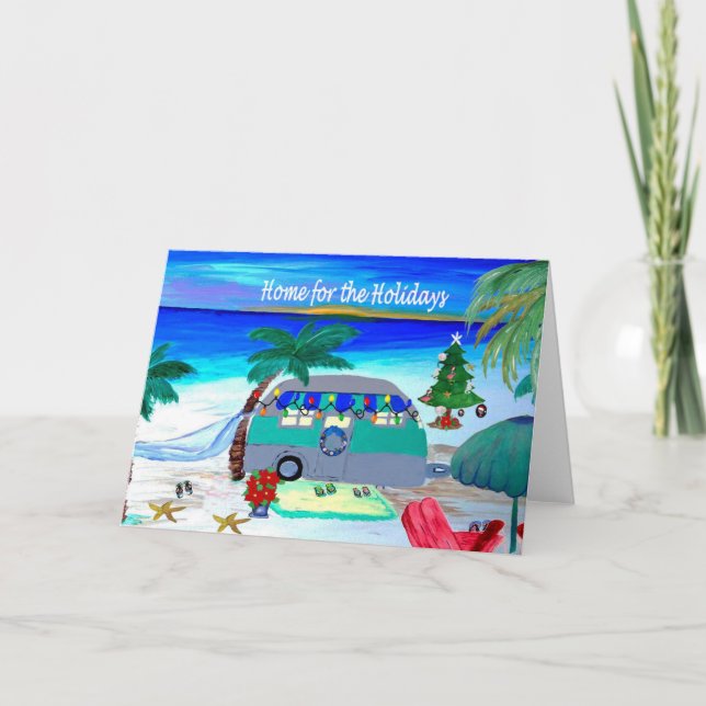 Camper Christmas cards by the beach (Front)