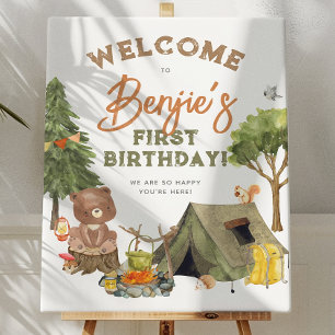 Camper Forest Boy 1st Birthday Party Welcome Sign