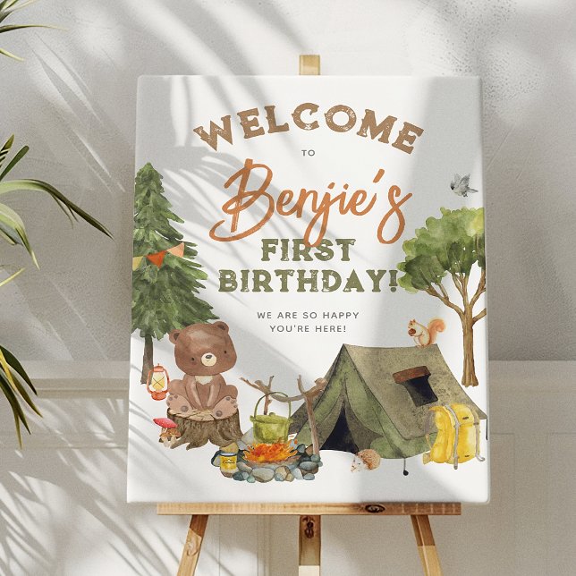 Camper Forest Boy 1st Birthday Party Welcome Sign (Creator Uploaded)