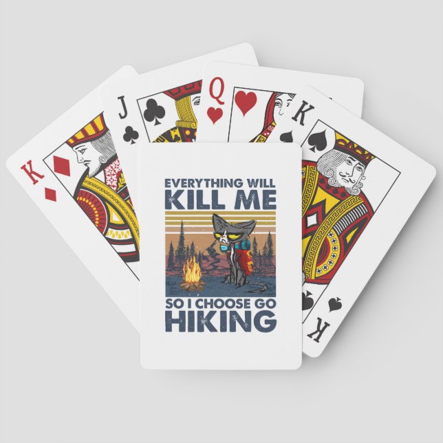 Camper Gift | Go Hiking With Cat Birthday Playing Cards (Back)