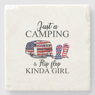 Camper Gift Just A Camping And Kinda Girl Xmas Stone Coaster
