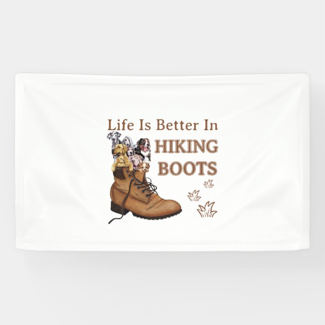 Camper Gift | Life Is Better In Hiking Boots Dog Banner (Horizontal)