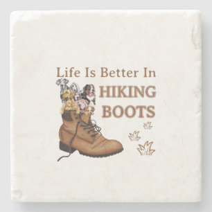 Camper Gift Life Is Better In Hiking Boots Dog Stone Coaster