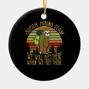 Camper Gift Vintage Sloth Hiking Team Birthday Ceramic Ornament