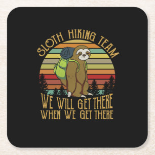 Camper Gift Vintage Sloth Hiking Team Birthday Square Paper Coaster