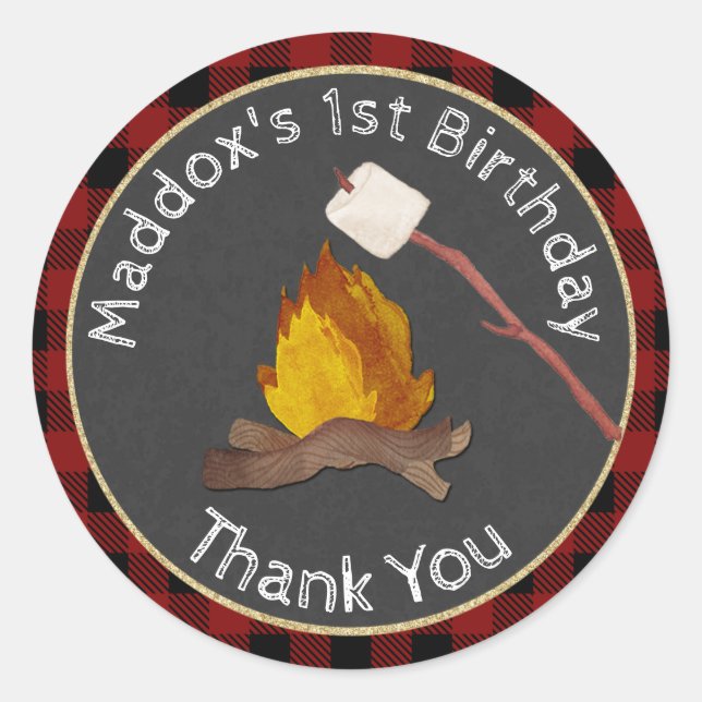 Camper Happy Birthday Campfire Classic Round Sticker (Front)