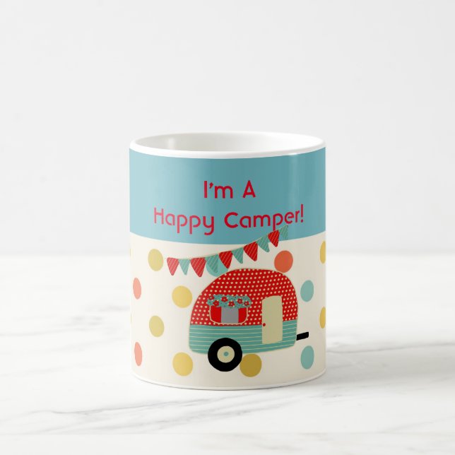 Camper Happy Personnalisé Retro Red Aqua Mug (Centre)