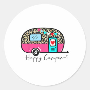 Camper Happy Summer Camp Camping Leopard Funny Gla Classic Round Sticker