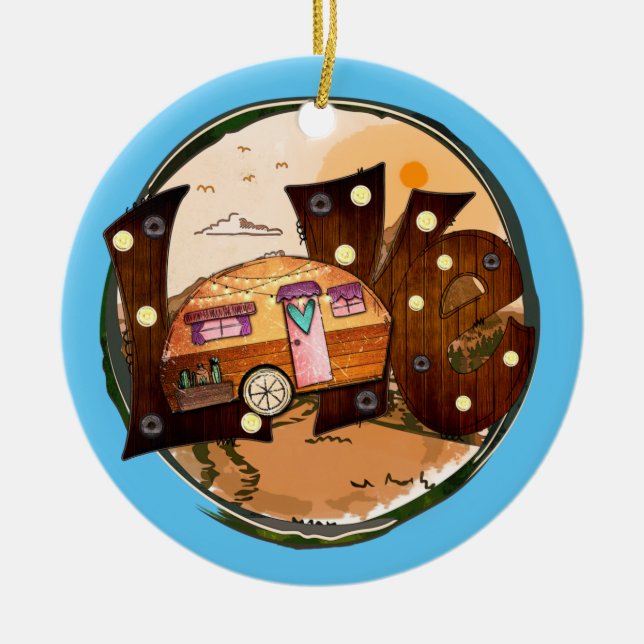 Camper Love - Travel Vacation Road Trip Ceramic Ornament (Front)