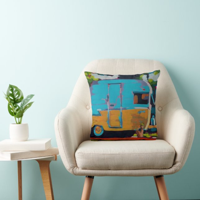 Camper Painting - Gift for Camping Lovers Throw Pillow (Chair)